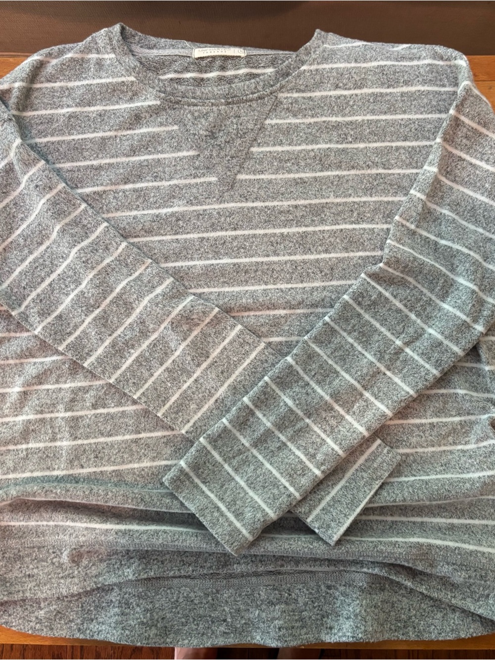 Uncharted Threads Gray White Striped High Low Sweater Top Women’s Large